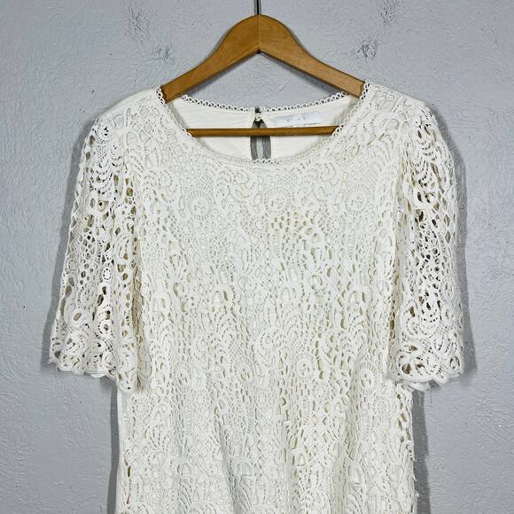 Eri + Ali Lace Tunic Top Bell Sleeve Casual Knit Ivory White - XL - Picture 2 of 4